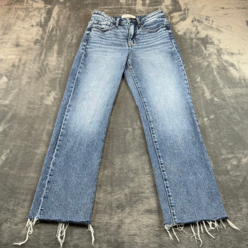 BKE Billie High Rise Cropped Straight Slim Fit Jeans Blue Raw Hem 25x28